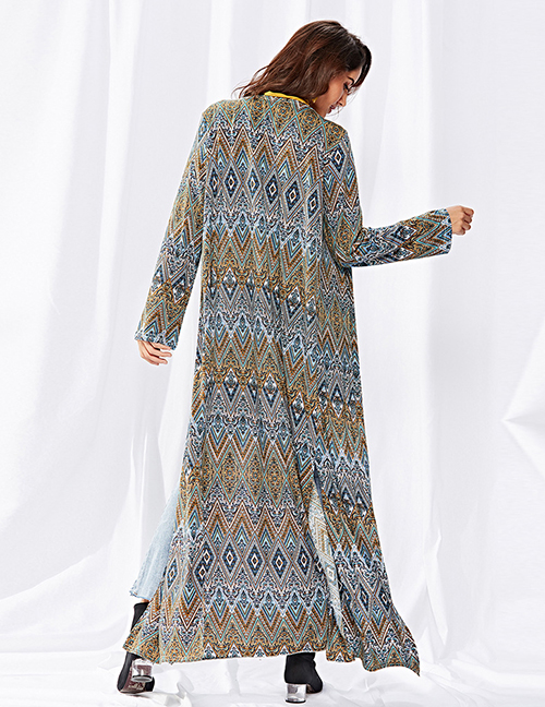 Fashion Khaki Geometric Pattern Decorated Long Sleeves Blouse