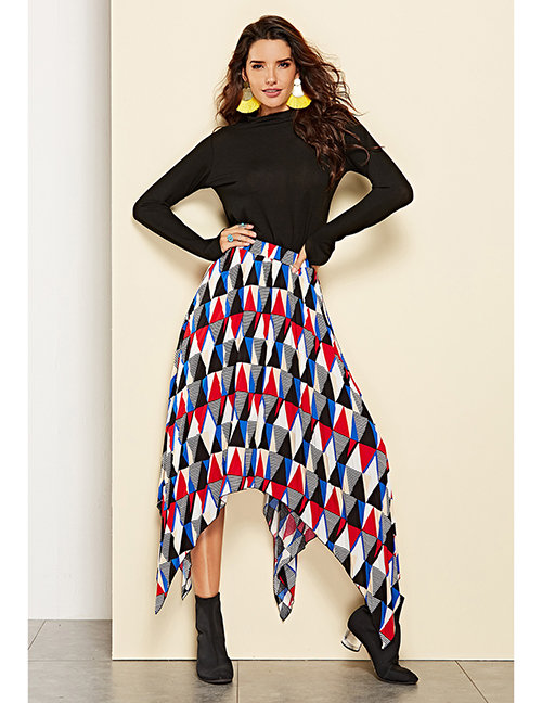 Fashion Multi-color Geometric Pattern Decorated Dress