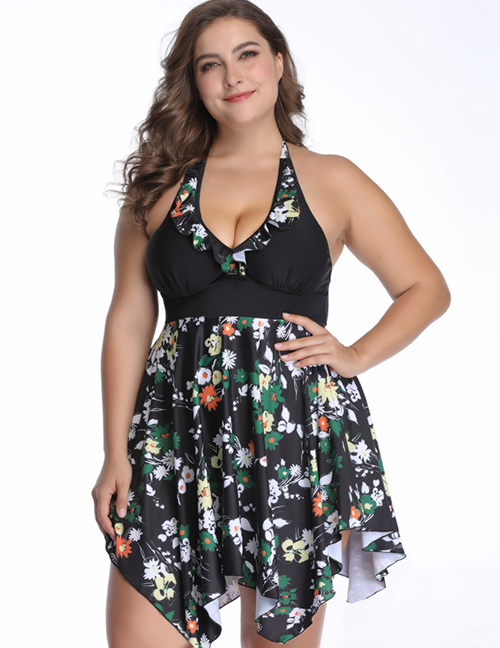 Sexy Black Flower Pattern Decorated Off-the-shoulder Swimwear
