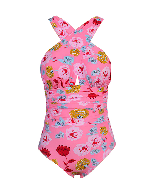 Sexy Pink Flower Pattern Decorated Off-the-shoulder Swimwear