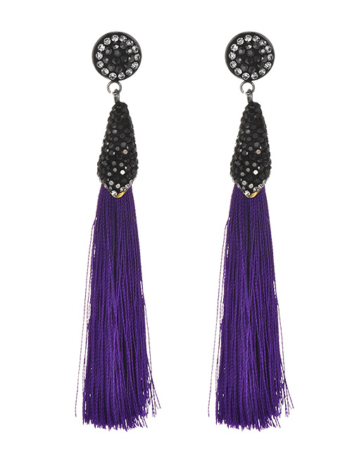 Fashion Dark Purple Tassel Decorated Earrings