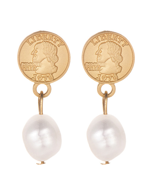 Fashion Gold Color+white Pearl Decorated Natural Pearls Earrings
