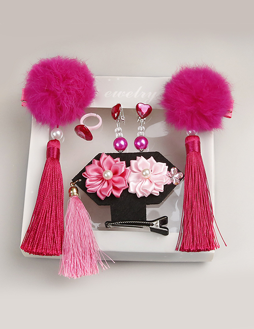 Fashion Plum Red Fuzzy Ball Decorated Hair Accessories(6pcs)