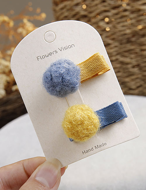 Fashion Blue+yellow Fuzzy Balll Decorated Hair Clip(2pcs)