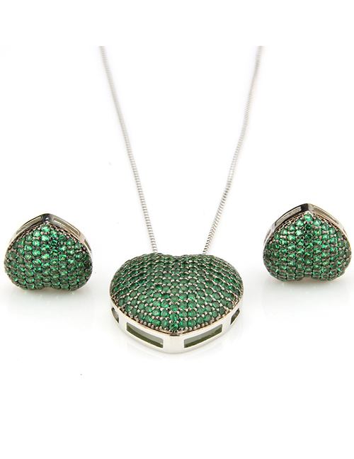 Fashion Green Heart Shape Decorated Jewelry Set