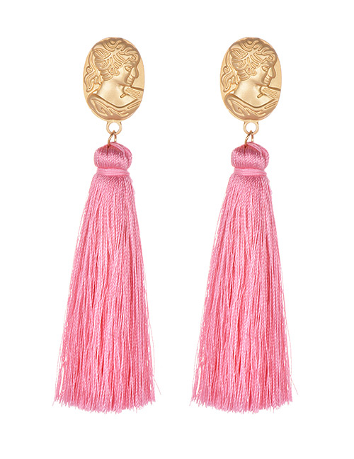 Fashion Pink Pure Color Decorated Tassel Earrings