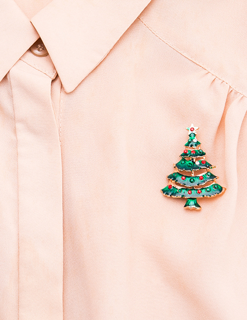 Fashion Green Christmas Tree Shape Decorated Brooch