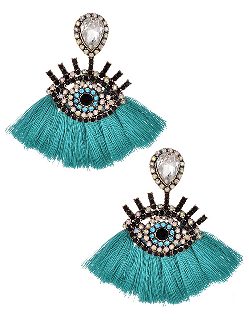 Fashion Blue Eye Shape Decorated Tassel Earrings