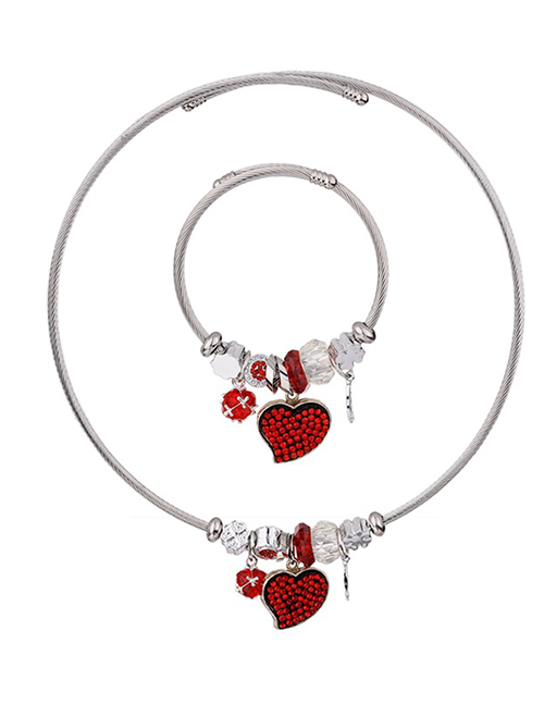 Fashion Red Heart Shape Decorated Jewelry Set