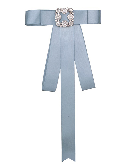 Fashion Blue Diamond Decorated Bowknot Brooch
