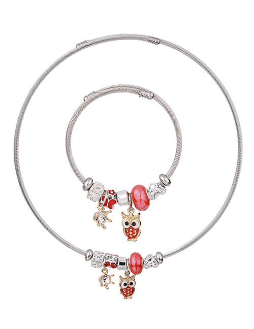 Fashion Red Owl Shape Decorated Jewelry Set