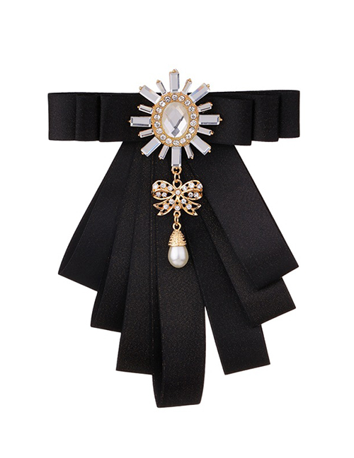 Fashion Black Diamond Decorated Bowknot Brooch