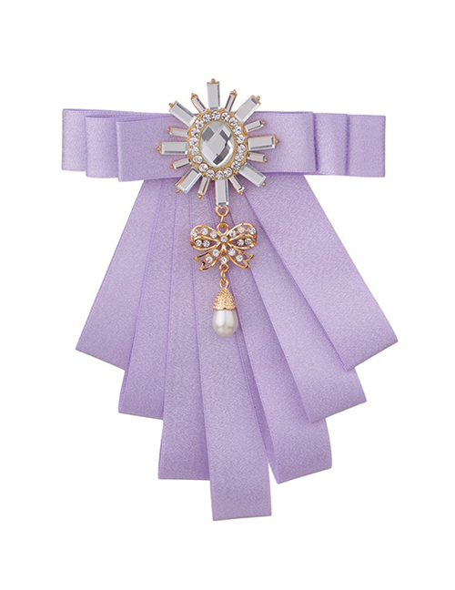 Fashion Purple Diamond Decorated Bowknot Brooch