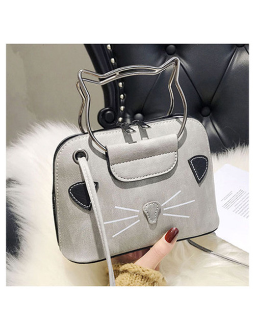 Fashion Gray+white Cat Pattern Decorated Handbag