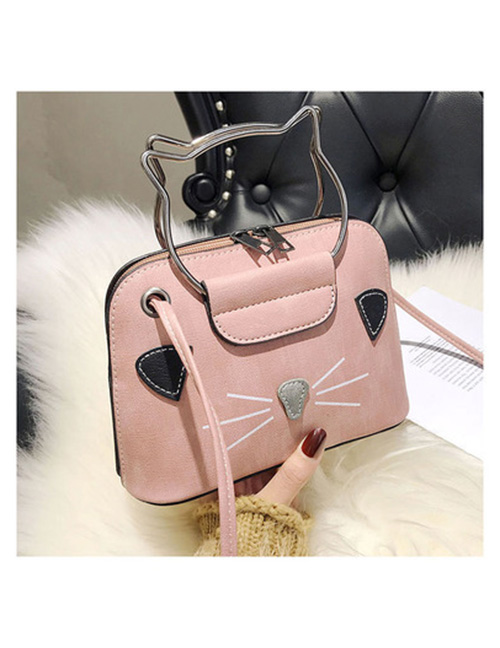 Fashion Pink+white Cat Pattern Decorated Handbag