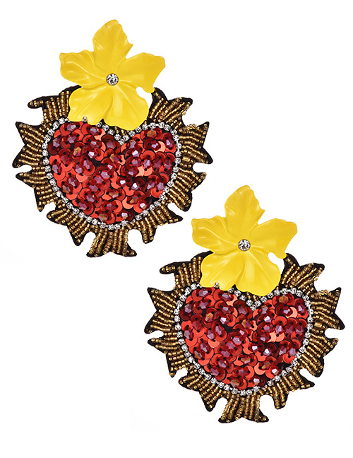 Fashion Yellow Heart&glower Shape Decorated Earrings