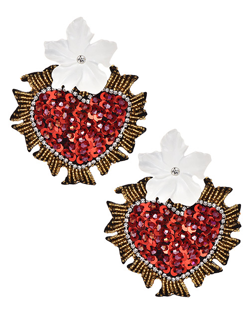 Fashion White Heart&glower Shape Decorated Earrings