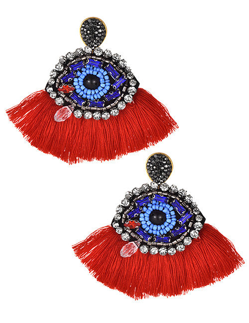 Fashion Red Eye Shape Decorated Tassel Earrings