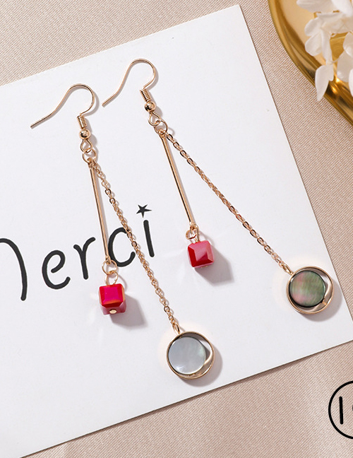 Fashion Red+gold Color Square Shape Decorated Earrings