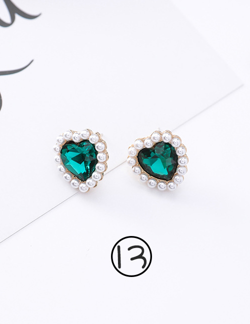 Fashion Dark Green Heart Shape Decorated Earrings