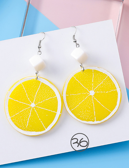 Fashion Yellow Lemon Shape Design Pure Color Earrings