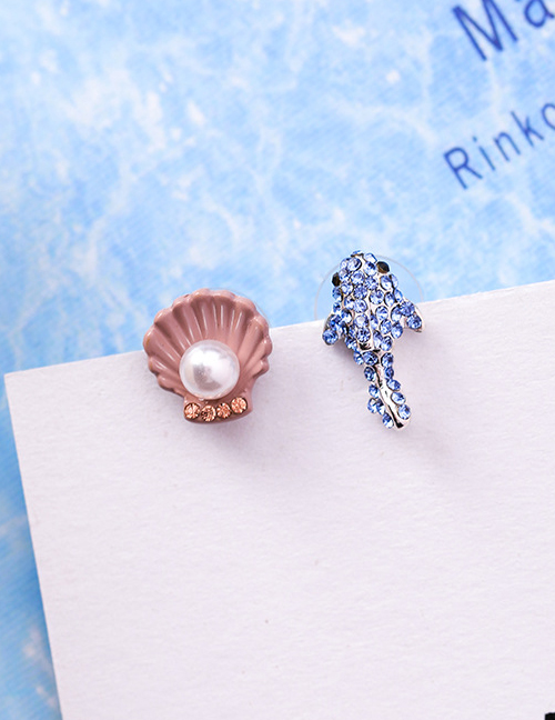 Sweet Pink+blue Dolphin&shell Decorated Earrings