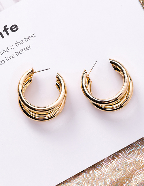Sweet Gold Color C Shape Design Pure Color Earrings