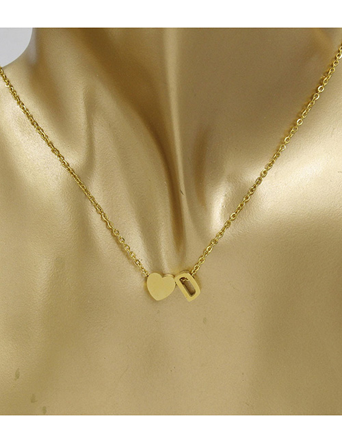 Simple Gold Color Letter D&heart Shape Decorated Necklace