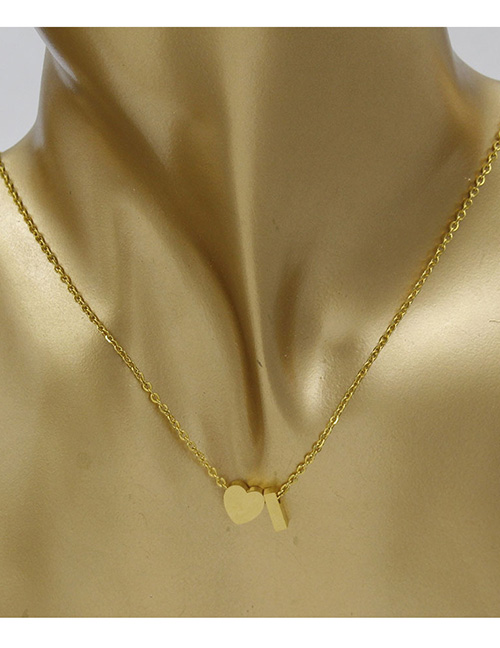 Simple Gold Color Letter I&heart Shape Decorated Necklace