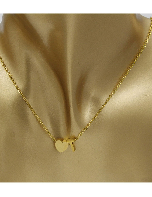 Simple Gold Color Letter T&heart Shape Decorated Necklace