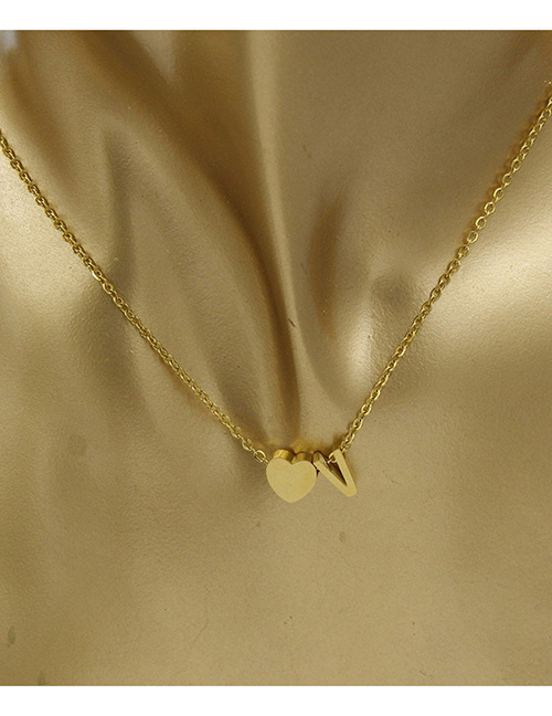 Simple Gold Color Letter V&heart Shape Decorated Necklace