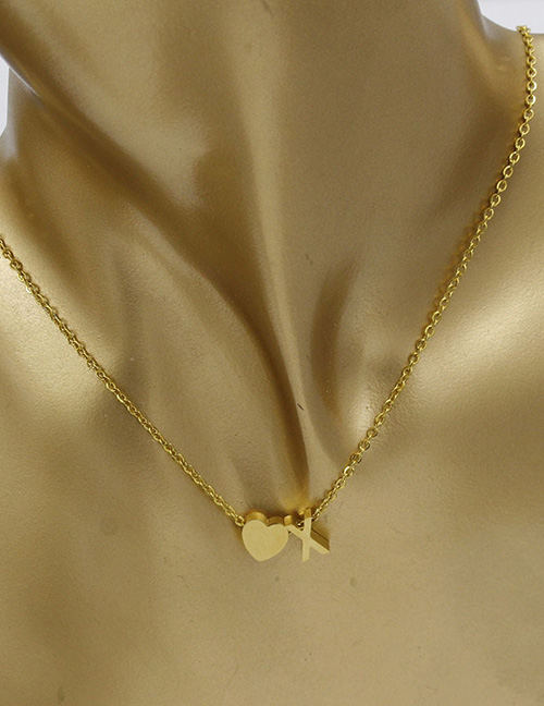 Simple Gold Color Letter X&heart Shape Decorated Necklace
