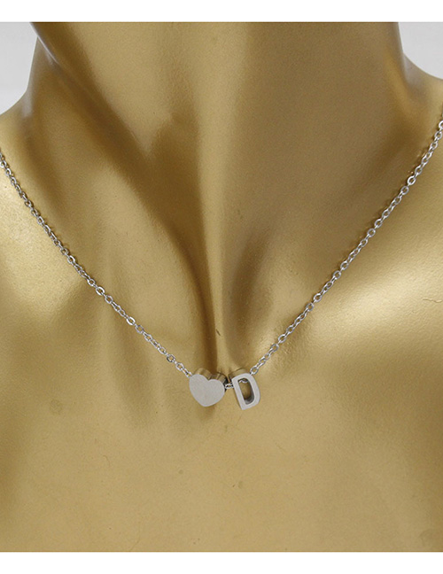 Simple Silver Color Letter D&heart Shape Decorated Necklace