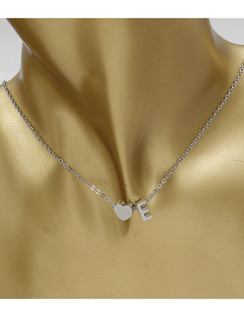 Simple Silver Color Letter E&heart Shape Decorated Necklace
