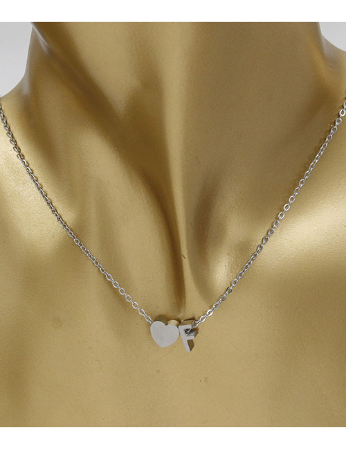 Simple Silver Color Letter F&heart Shape Decorated Necklace