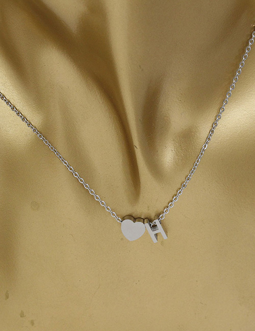 Simple Silver Color Letter H&heart Shape Decorated Necklace