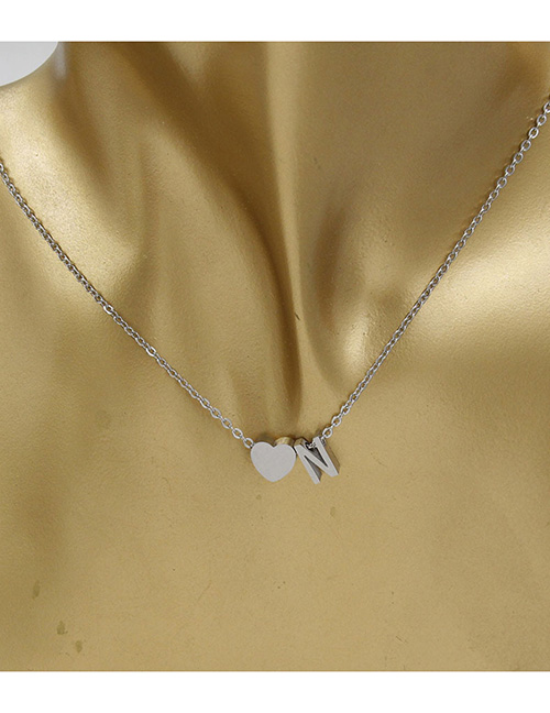 Simple Silver Color Letter N&heart Shape Decorated Necklace