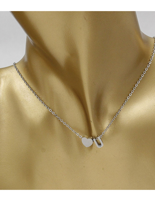 Simple Silver Color Letter U&heart Shape Decorated Necklace