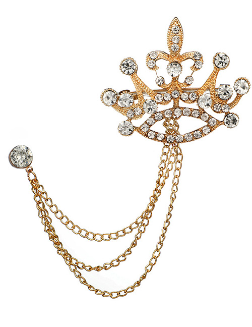 Fashion Gold Color Crown Shape Decorated Brooch