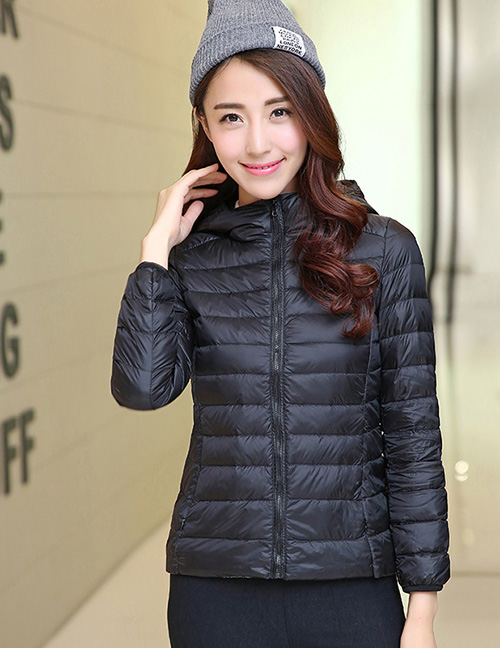 Fashion Black Pure Color Decorated Down Jacket