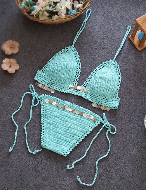 Sexy Blue V Neckline Design Pure Color Bikini