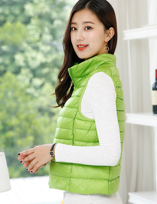 Fashion Green Pure Color Decorated Cotton Vest