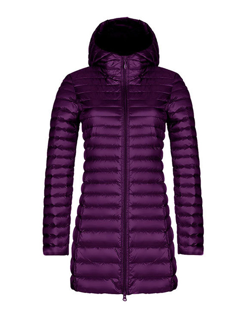 Fashion Purple Pure Color Decorated Down Jacket