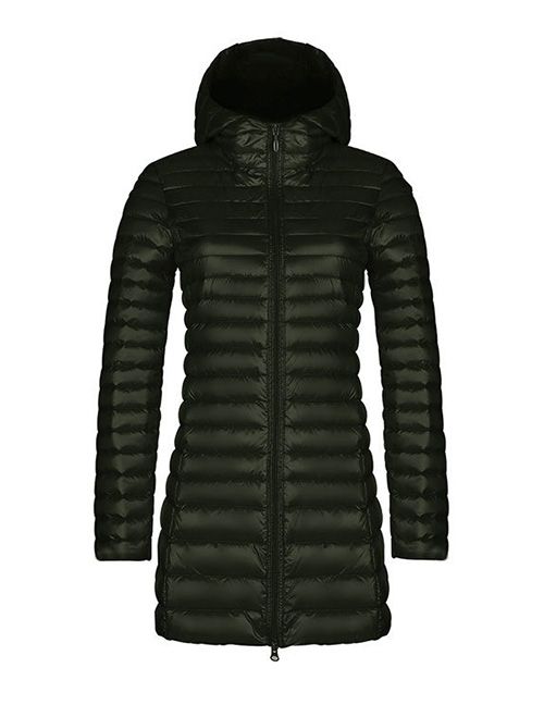 Fashion Olive Green Pure Color Decorated Down Jacket