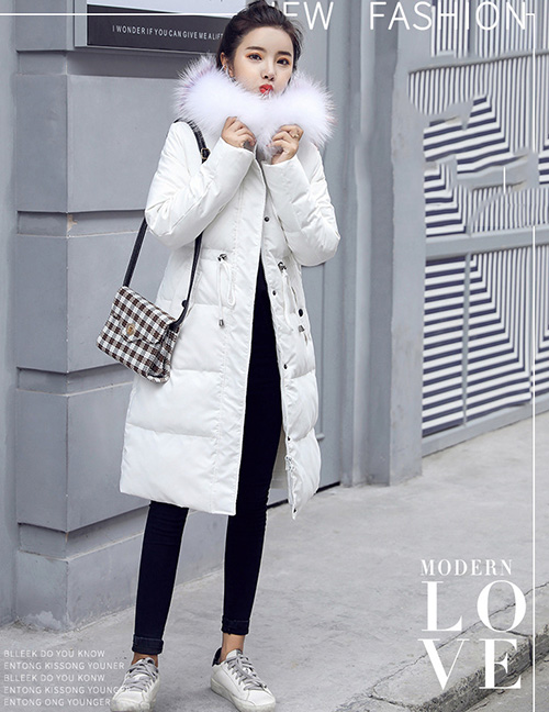 Fashion White Fur Collar Decorated Pur Color Down Jacket