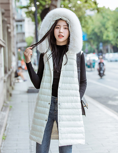 Fashion White Pure Color Decorated Down Jacket