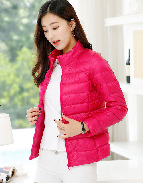 Simple Plum Red Pure Color Decorated Down Jacket
