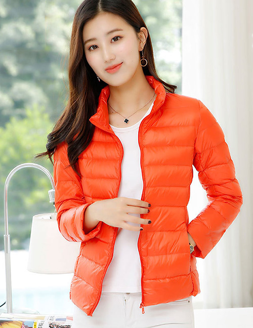 Simple Orange Pure Color Decorated Down Jacket