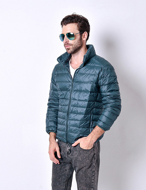 Fashion Dark Blue Pure Color Decorated Down Jacket