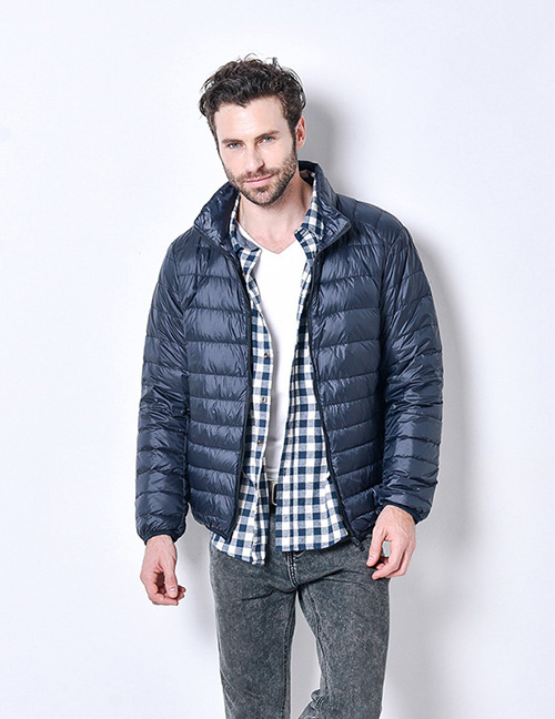 Fashion Navy Pure Color Decorated Down Jacket